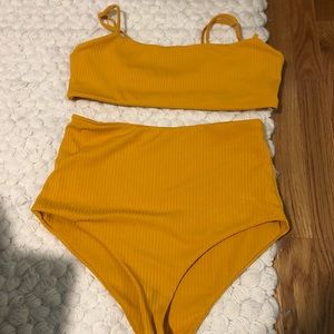Mara Hoffman yellow ribbed bikini XL top L bottom